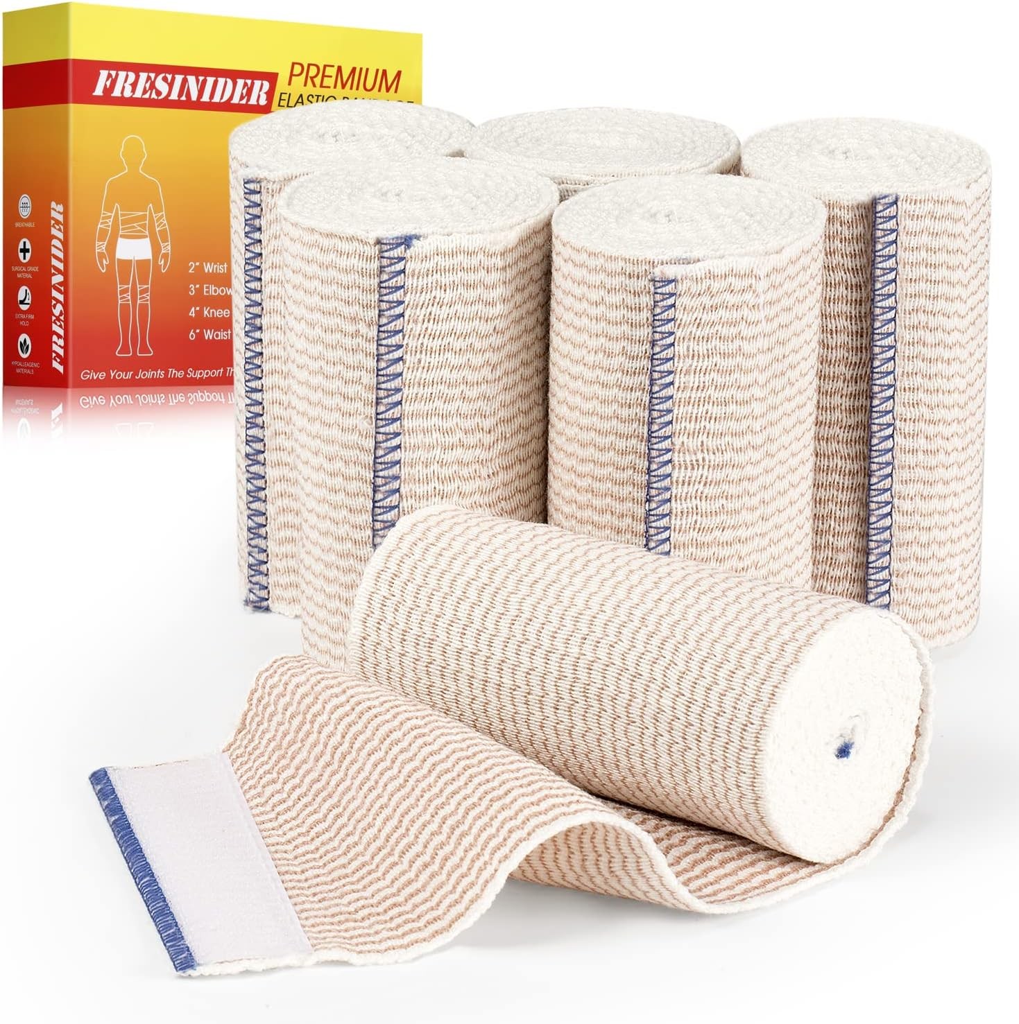 Premium Elastic Bandage Wrap, 6 Pack 4" Cotton Latex Free 4" X 6