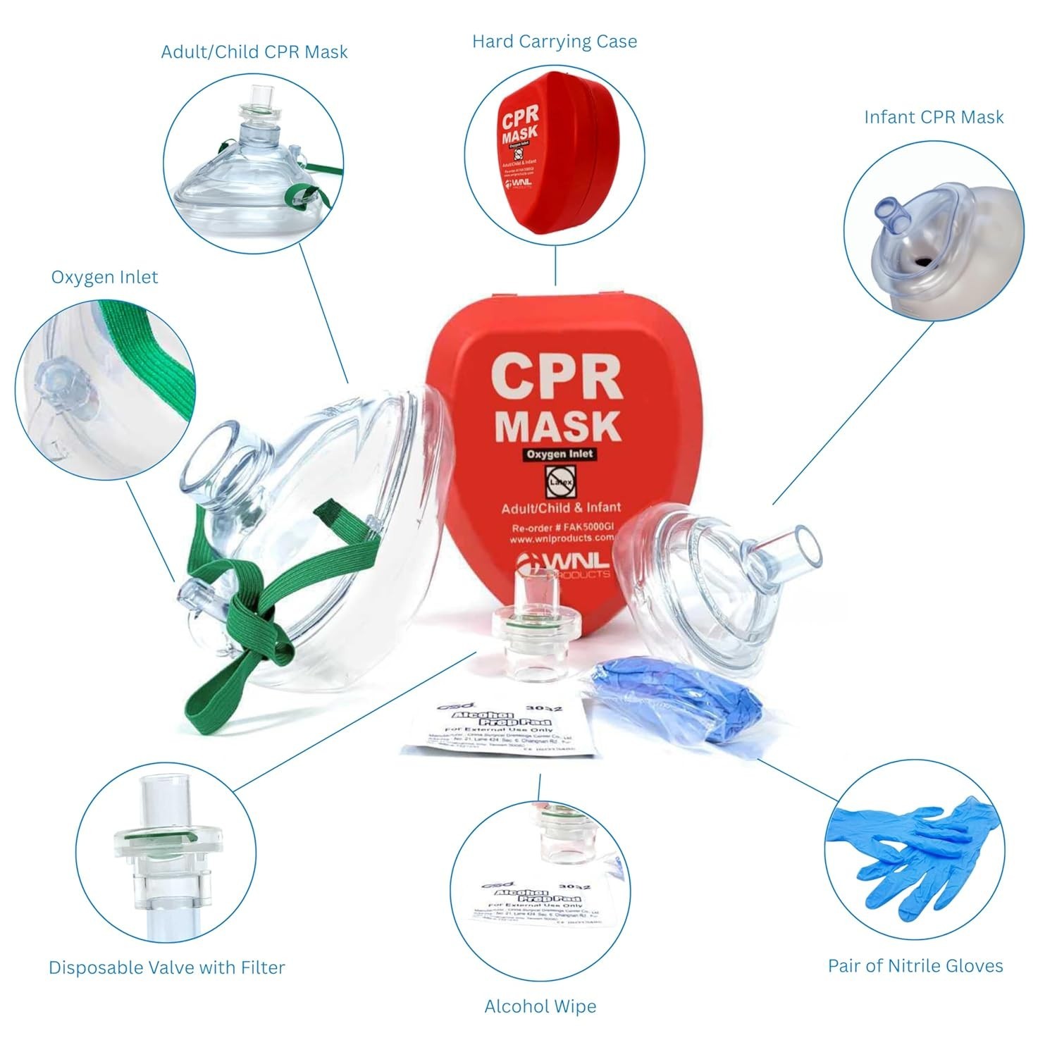 CPR Rescue Mask, Adult/Child & Infant Pocket Resuscitator, Hard Case Kit with…