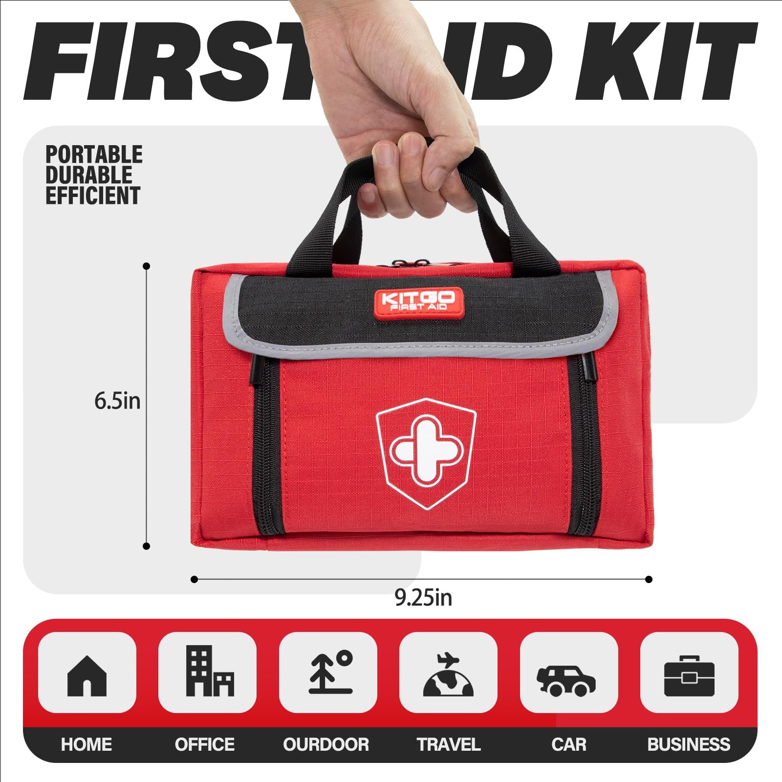 First Aid Kit – Waterproof Compact Small Emergency Medical 218 PCS, Red