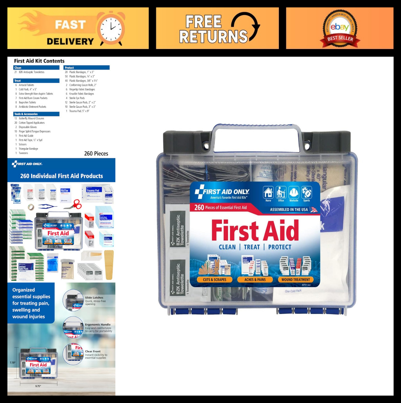 All-Purpose OSHA-Compliant First Aid Kit for 50 People, 260 Pieces – Emergency S