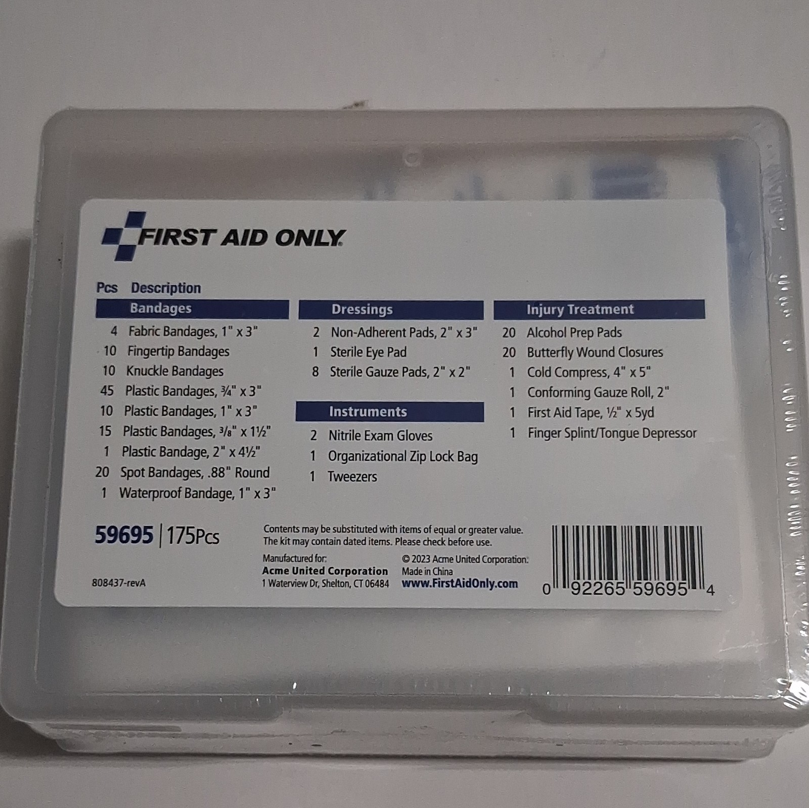 First Aid Only 175-Piece Portable Kit 59695 Exp 2030-02-24 Wound Treatment