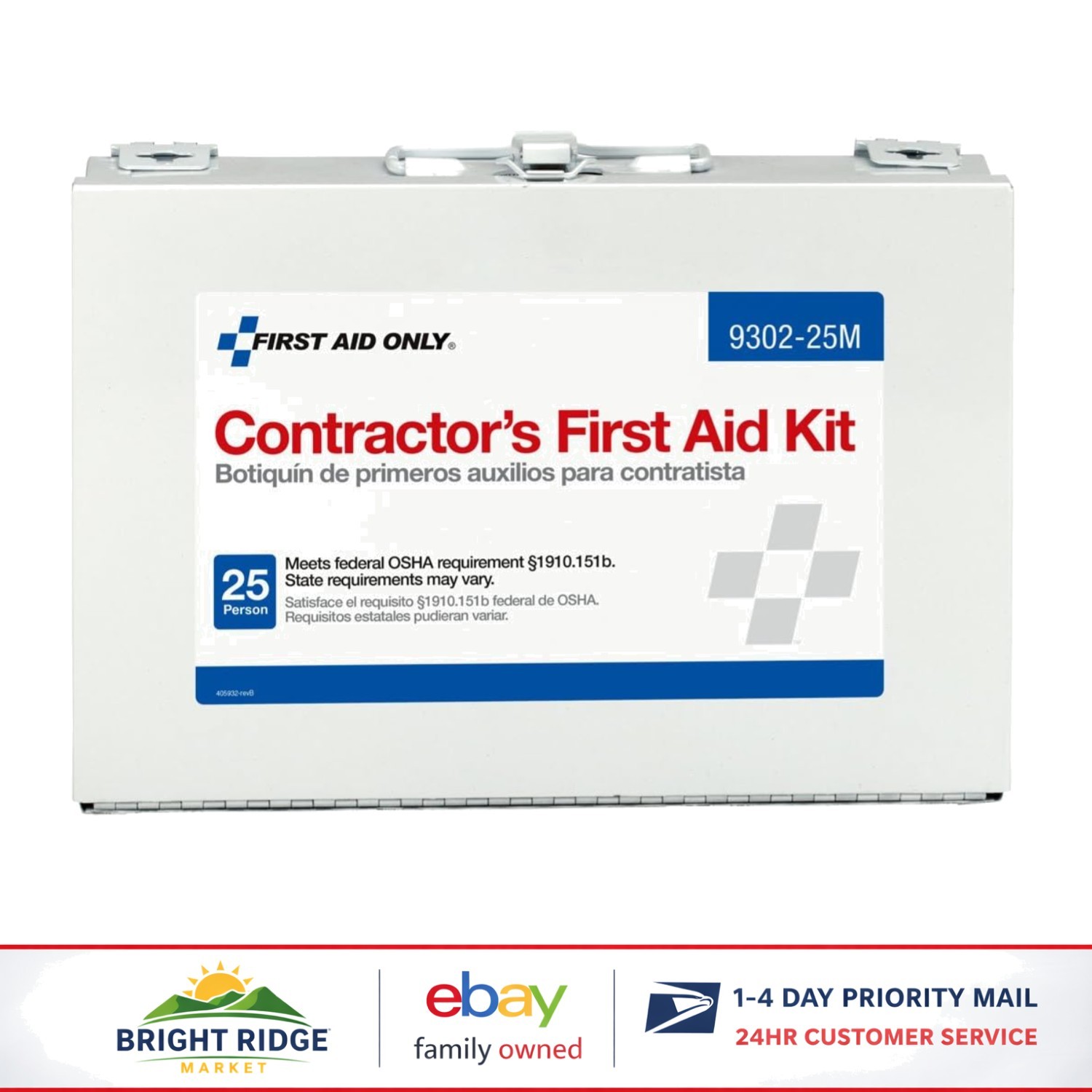 Job Site First Aid Kit for 25 People, Includes Adhesive Bandages and Ointments