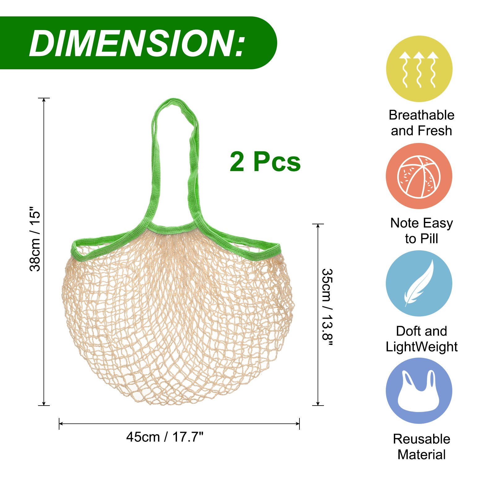 Reusable Mesh Produce Storage Bags Washable Cotton Bag (Set of 2Pcs,Pink)
