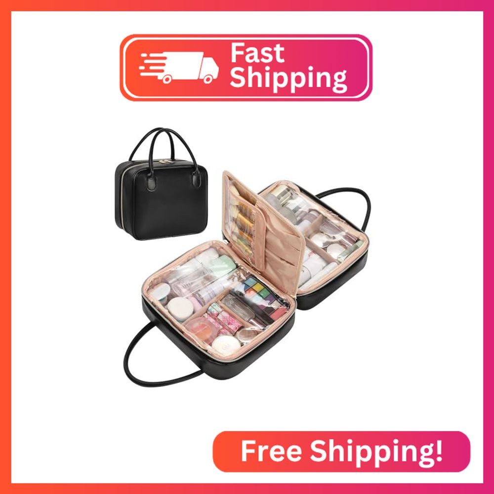 onemoky Travel Makeup Bag, Large Capacity Cosmetic Bag, Portable Make Up Bag Org