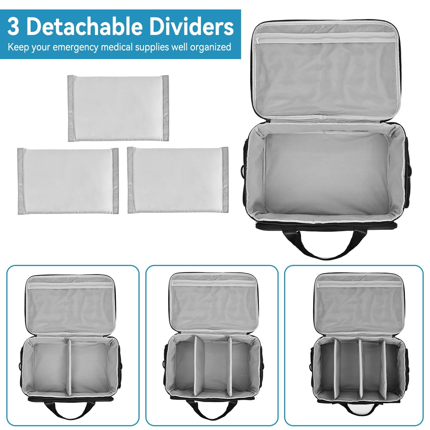 Large Medical Bag for Nurses, Empty First Aid Organizer with Shoulder Strap