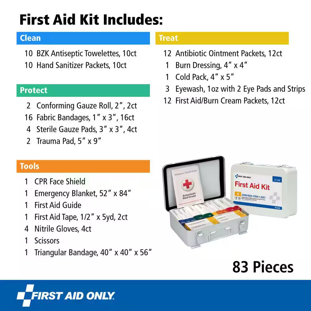 25-Person 2021 ANSI a 16-Unit Metal First Aid Kit, 83-Pieces