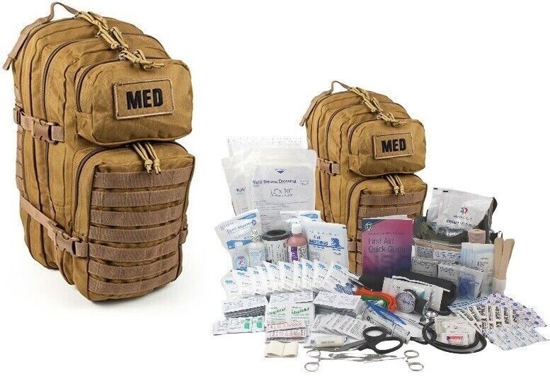 ELITE FIRST AID Tactical Trauma Kit #3 STOCKED w/ Backpack Medic Survival TAN