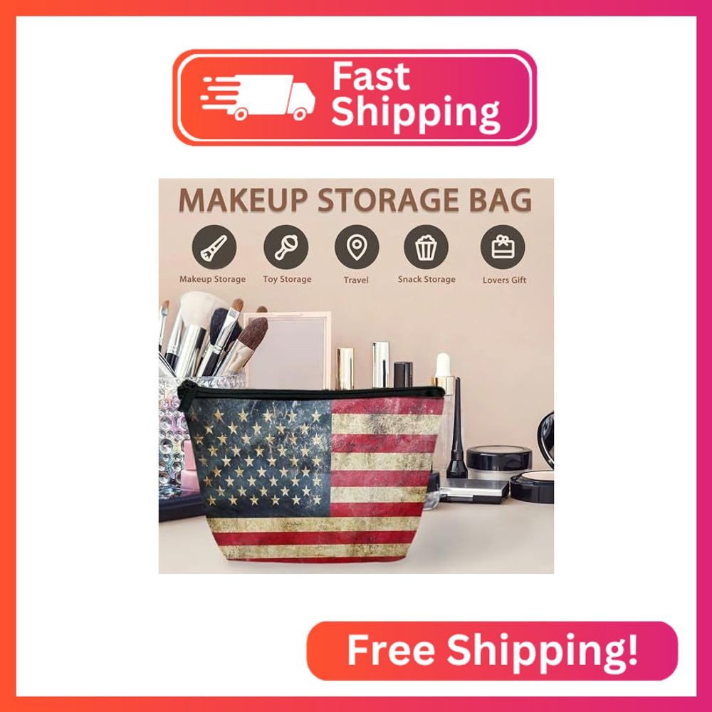 Retro American Flag Cosmetic Bags for Women,USA Flags Small Makeup Bag for Purse