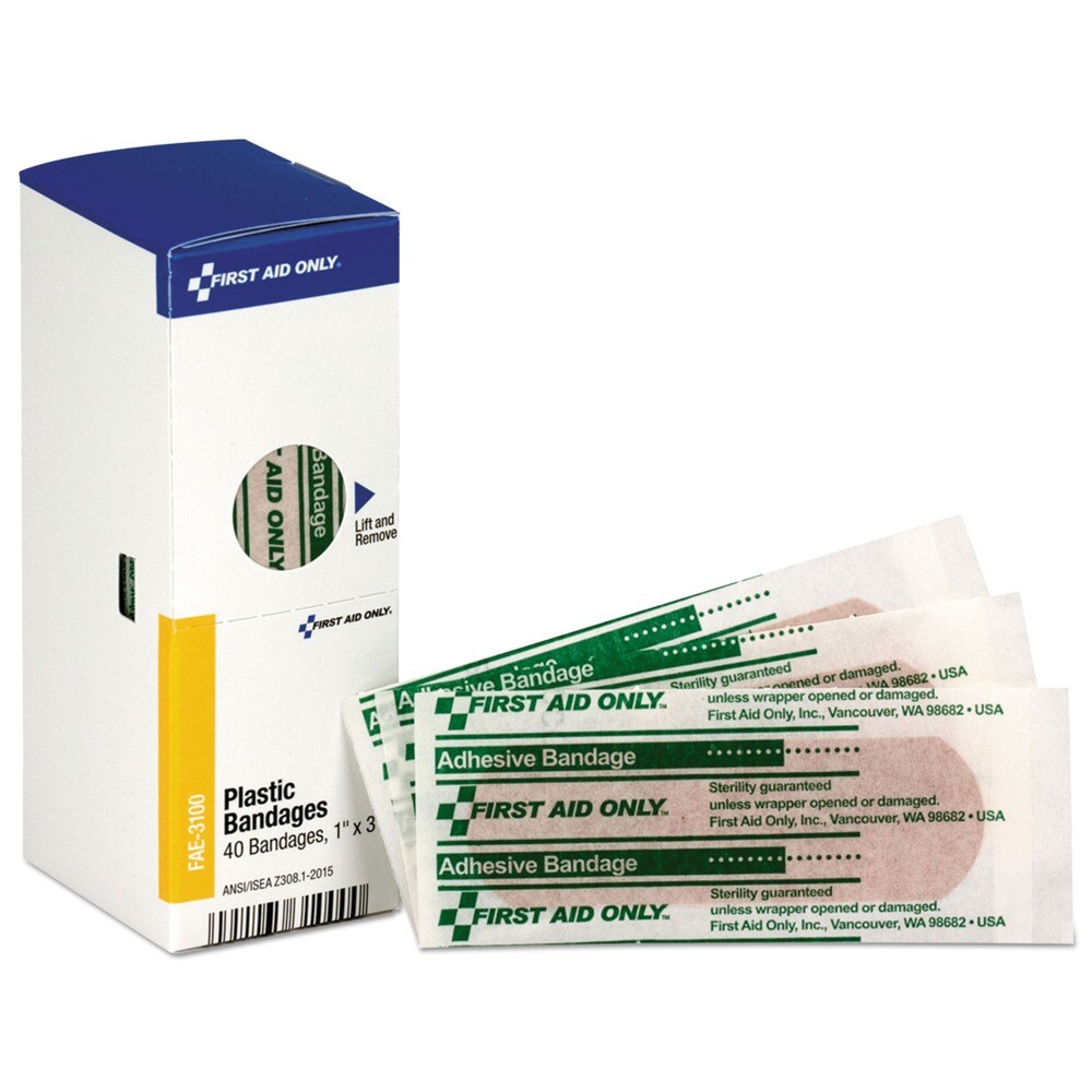First Aid Only FAE3100 1 in. x 3 in. Plastic Bandages Refill (40/Box) New