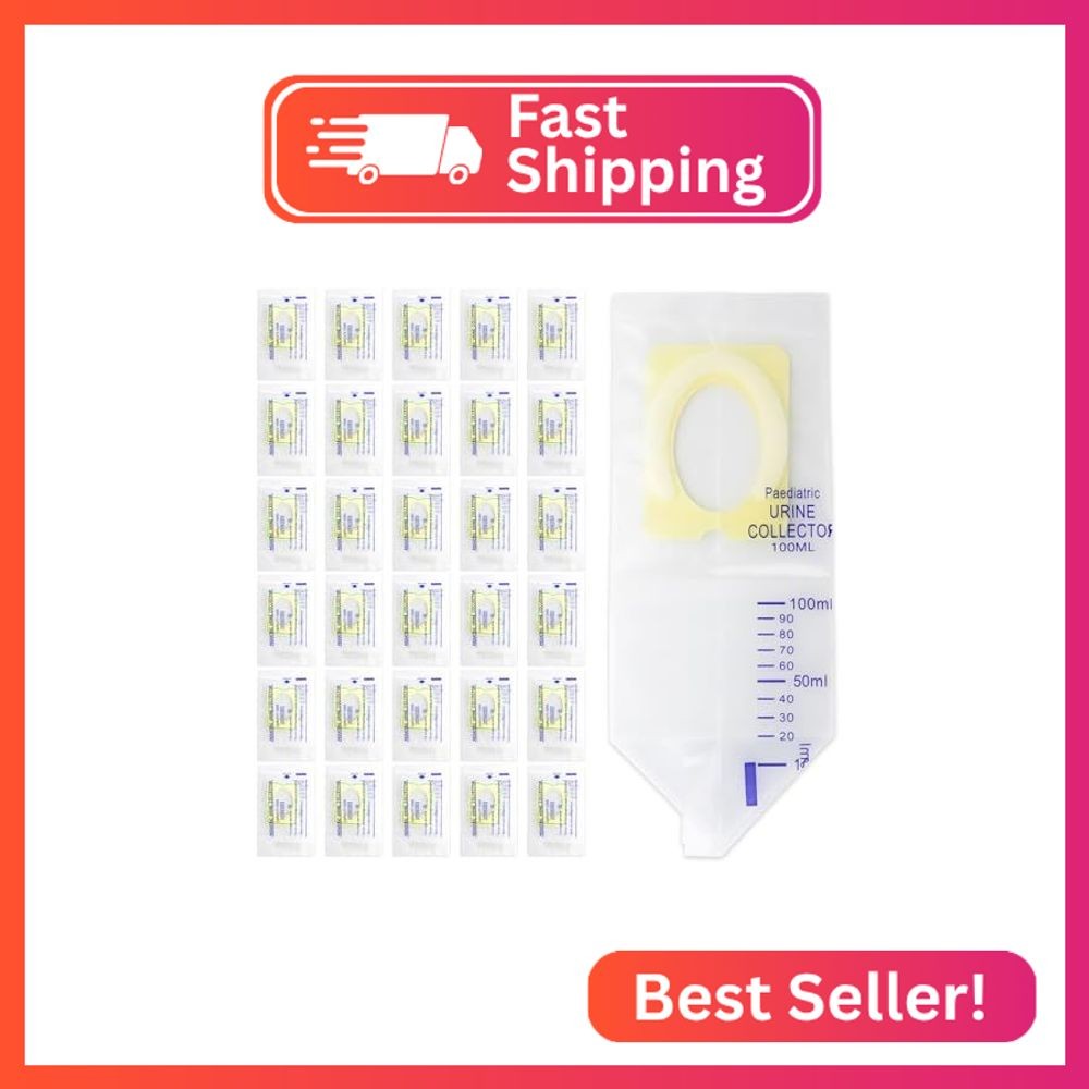 30 Pcs Pediatric Urine Bag Collectors, Clear Urine Catcher Pouch Adhesive Surfac