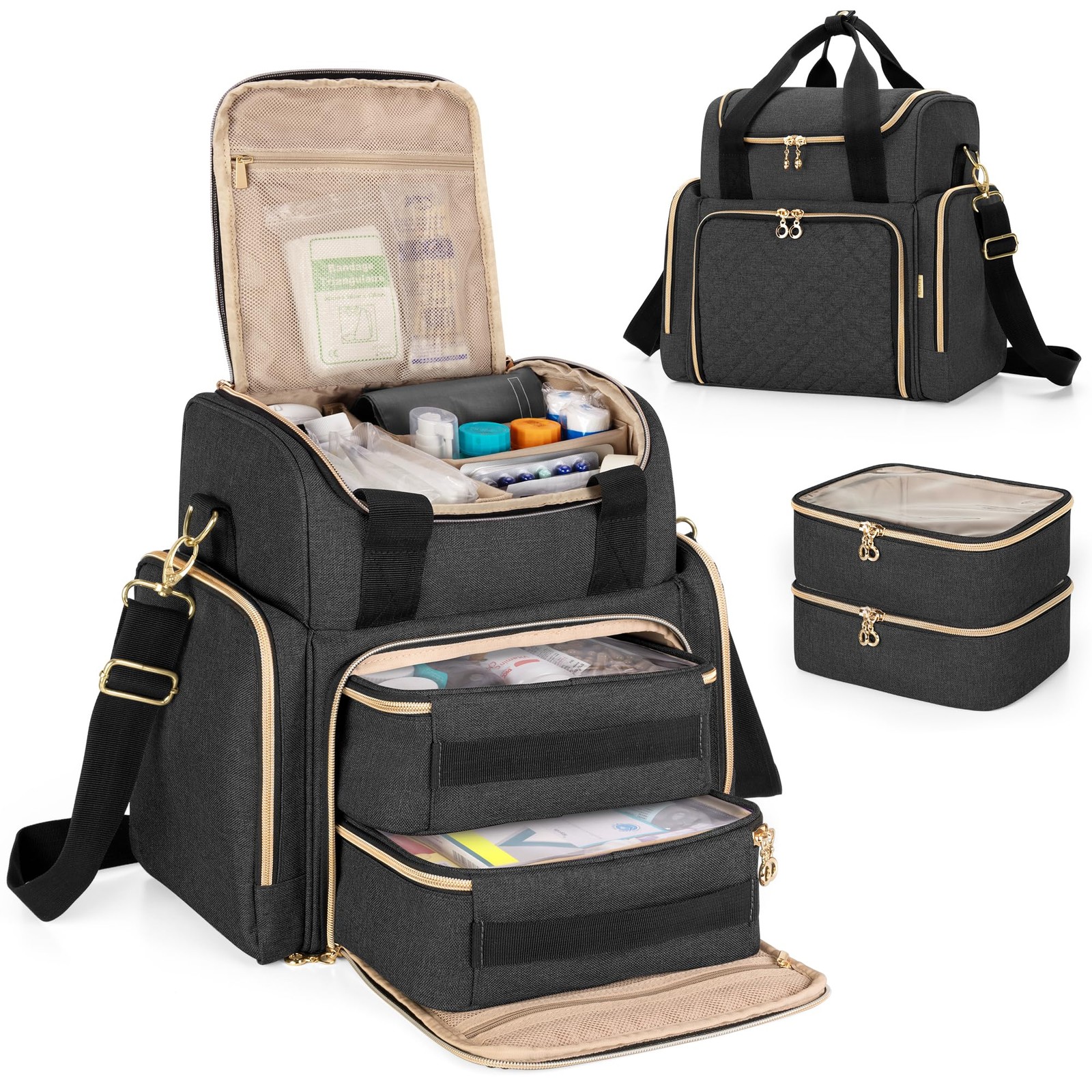 LUXJA Large Medicine Bag with 2 Removable Cases, Medicine Storage Bag with Mu…