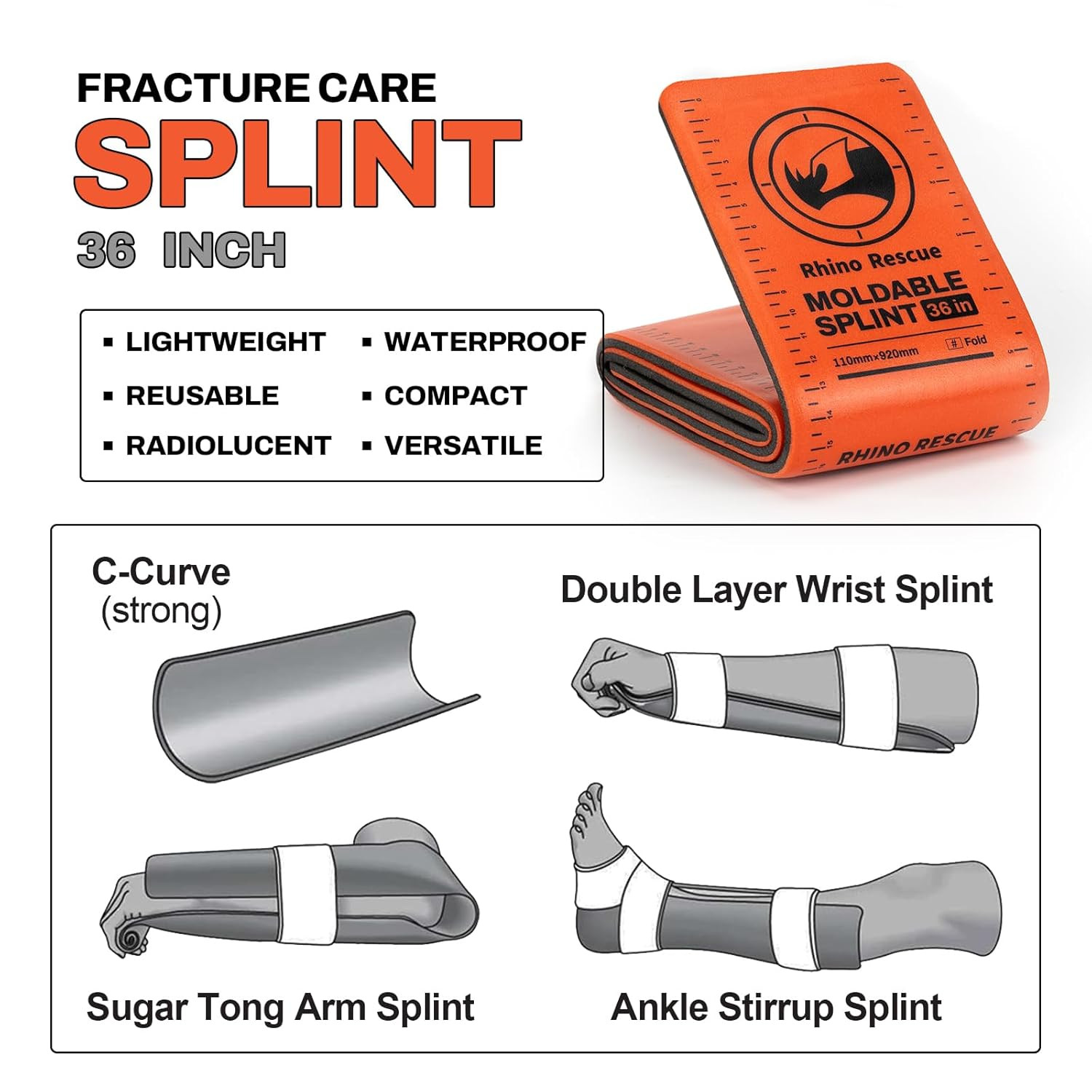 First Aid Splint 36" X 4.3" Orange-Gray, Keep Bones in Position (6, Splint Bundl