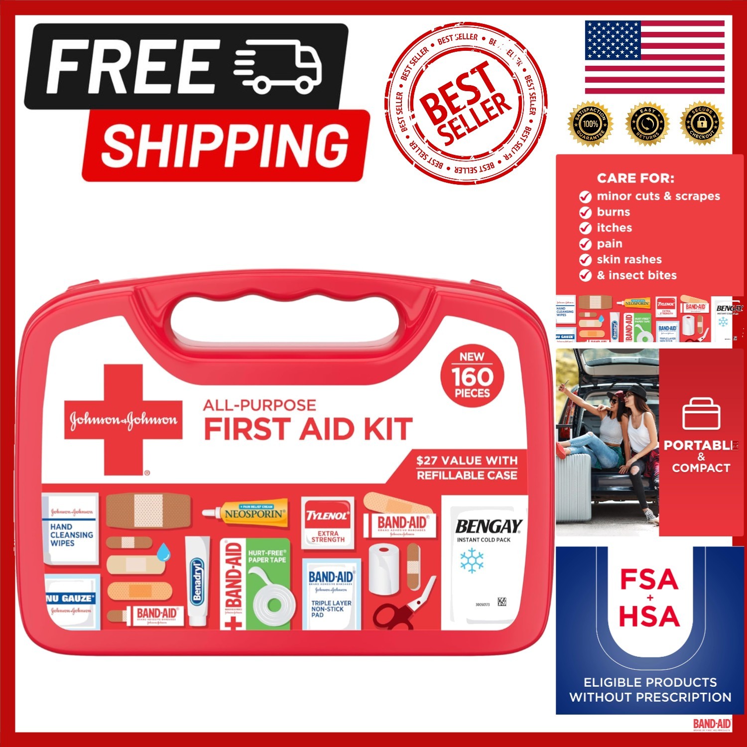 Compact 160-Piece First Aid Kit: Essential Safety for Home, Travel, & Camping