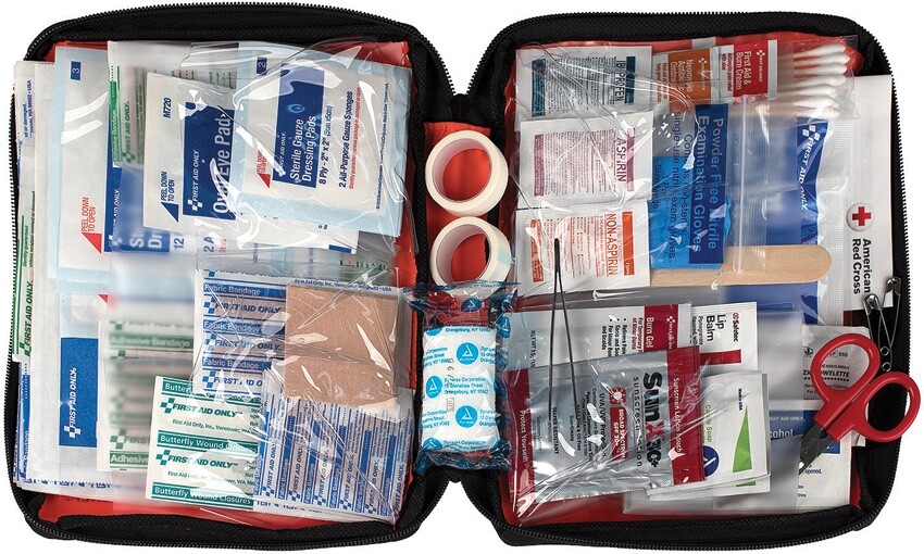 First Aid Only Outdoor Kit Gauzes Bandages Burns Stings Wound Tape Pain Relief
