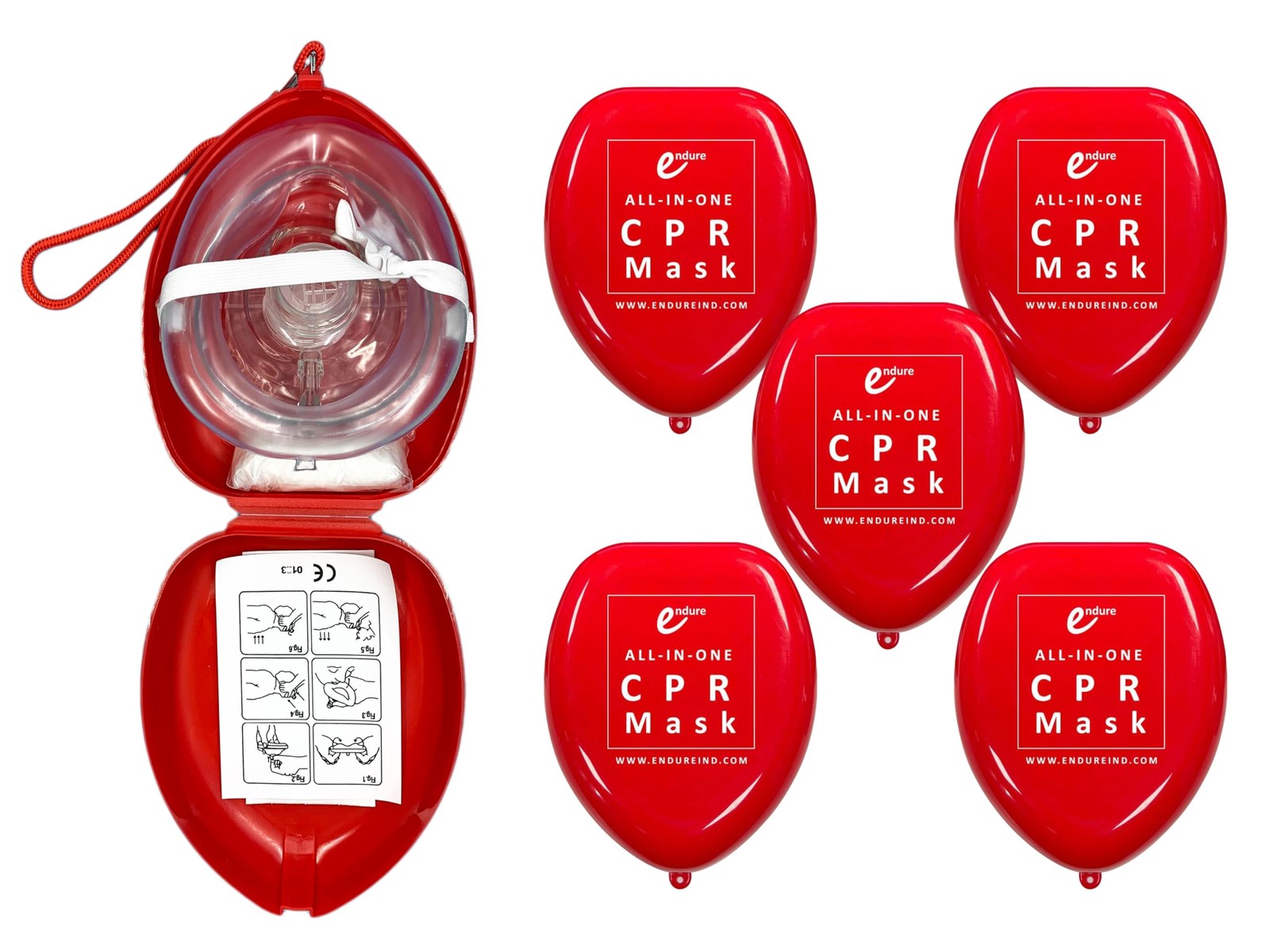 Endure Adult CPR Mask and Kit, 6 Pack of First Responder Kit in a Red Soft…