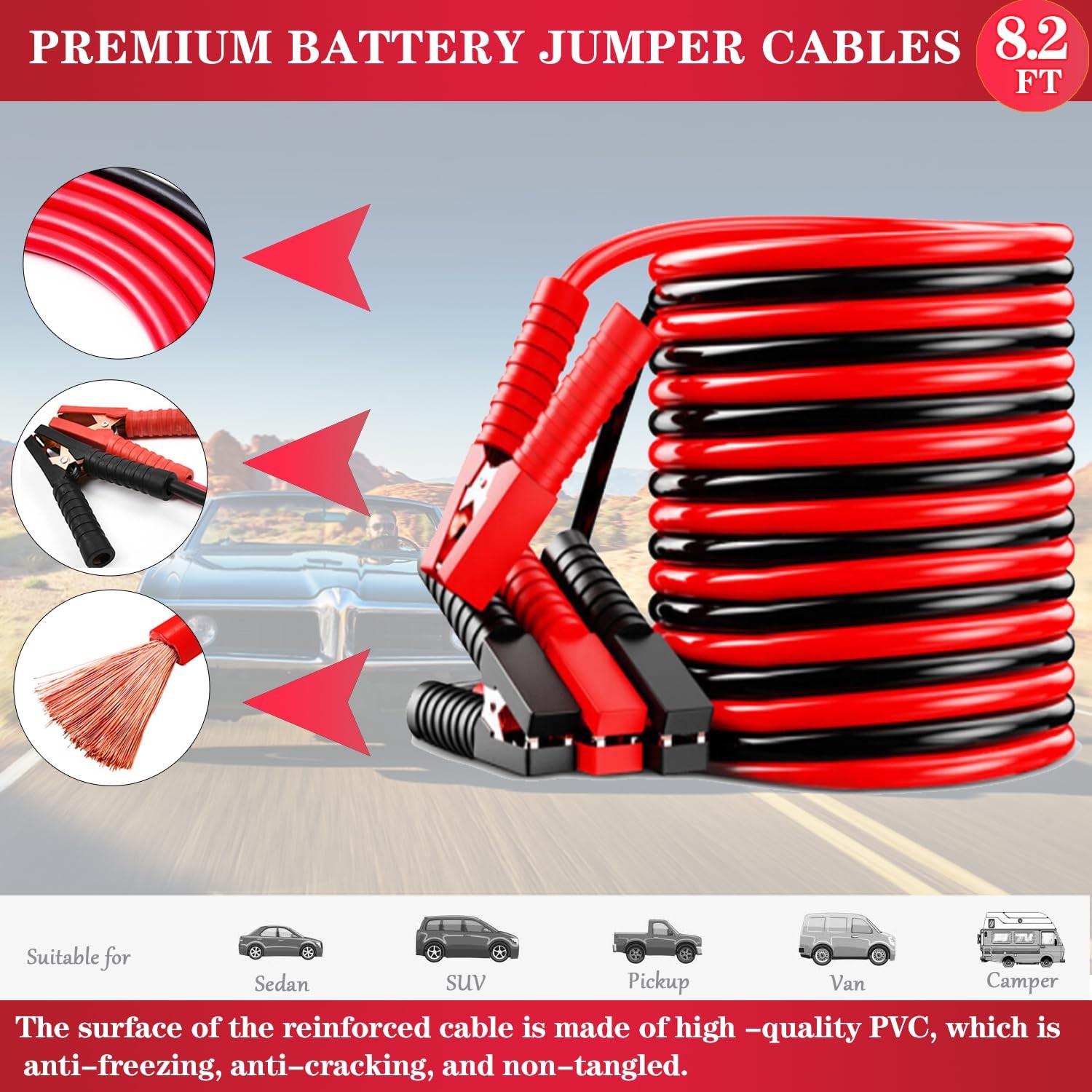 LIANXIN Car Roadside Emergency Kit, with Jumper Cables Automotive Black