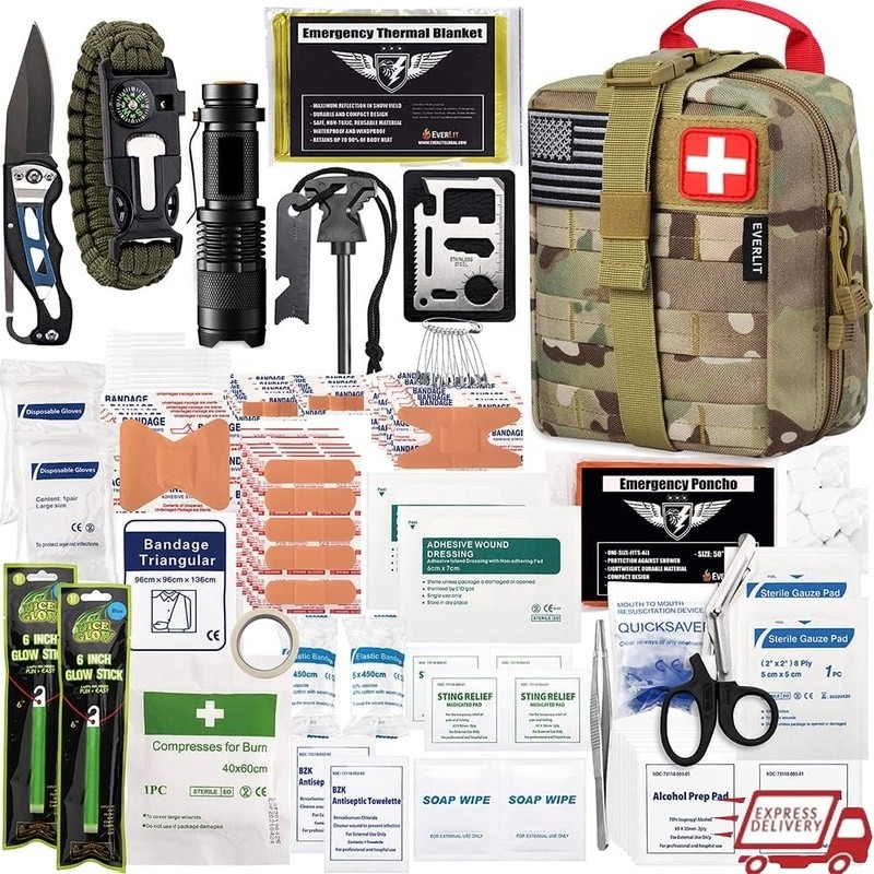 250 PCS First Aid Survival Kit Emergency Outdoor Medical Supplies Molle Pouch US
