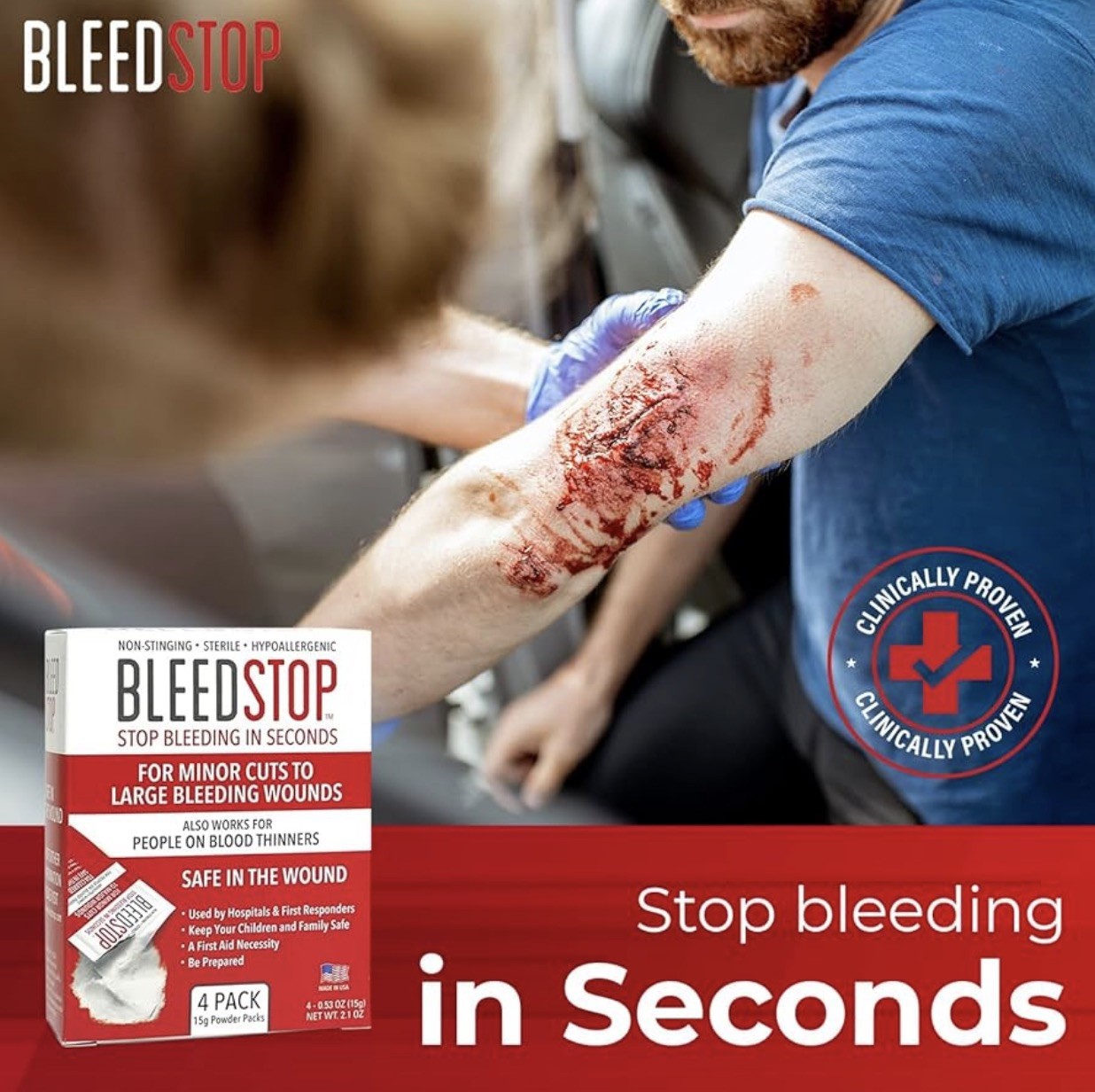 BleedStop™ First Aid Powder for Blood Clotting, Trauma Kit – 2 (20g) Pouches