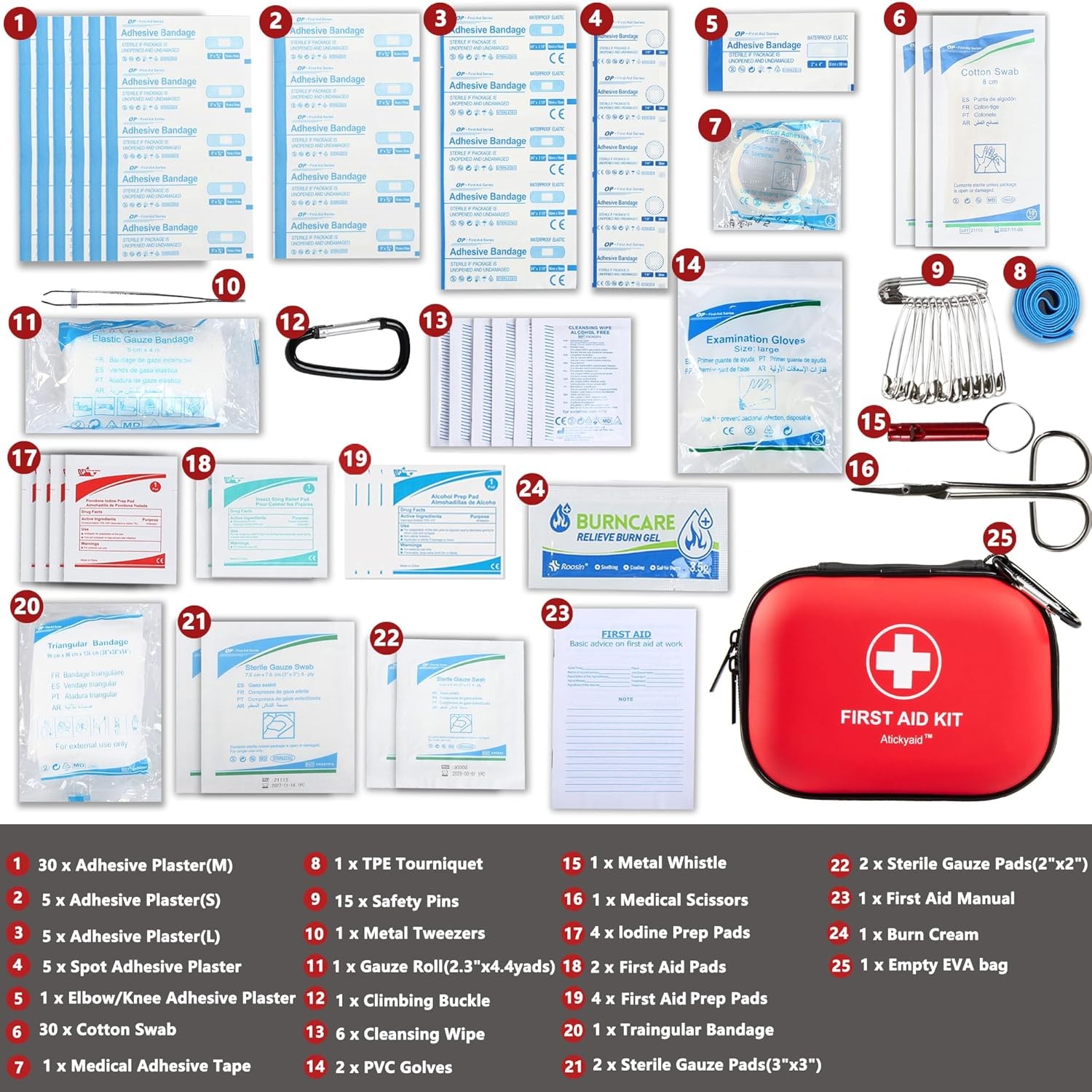 Mini First Aid Kit 120 Piece Waterproof Hard Shell Red