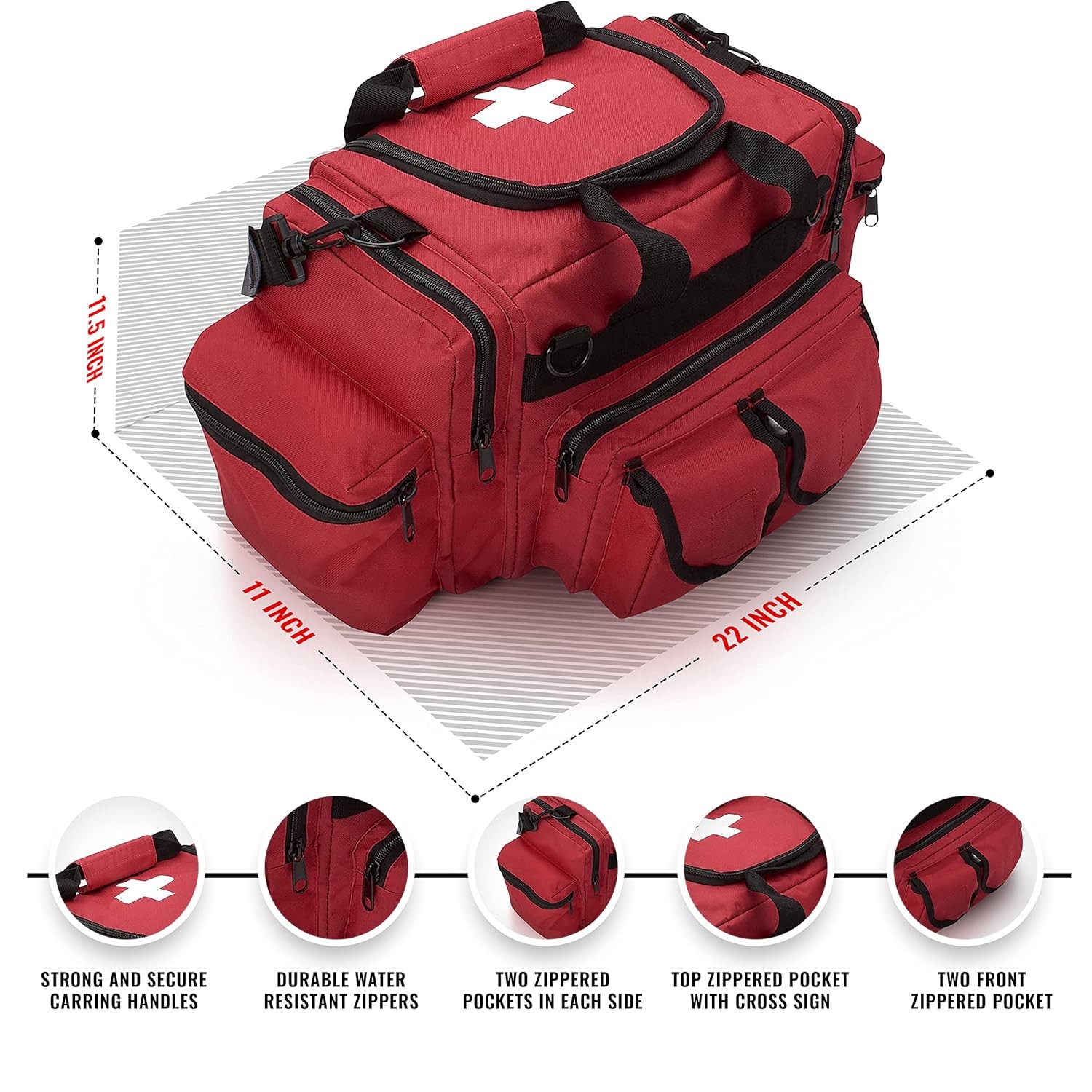 ASA TECHMED First Aid Responder EMS Emergency Medical Trauma Bag Deluxe, Red