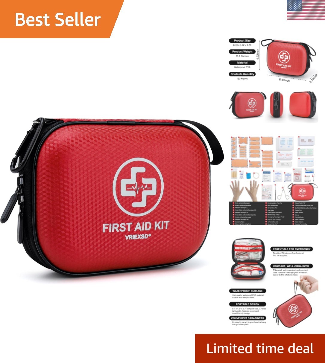 Mini First Aid Kit – 150 Piece Small Waterproof Hard Shell Medical Kit for Ho…