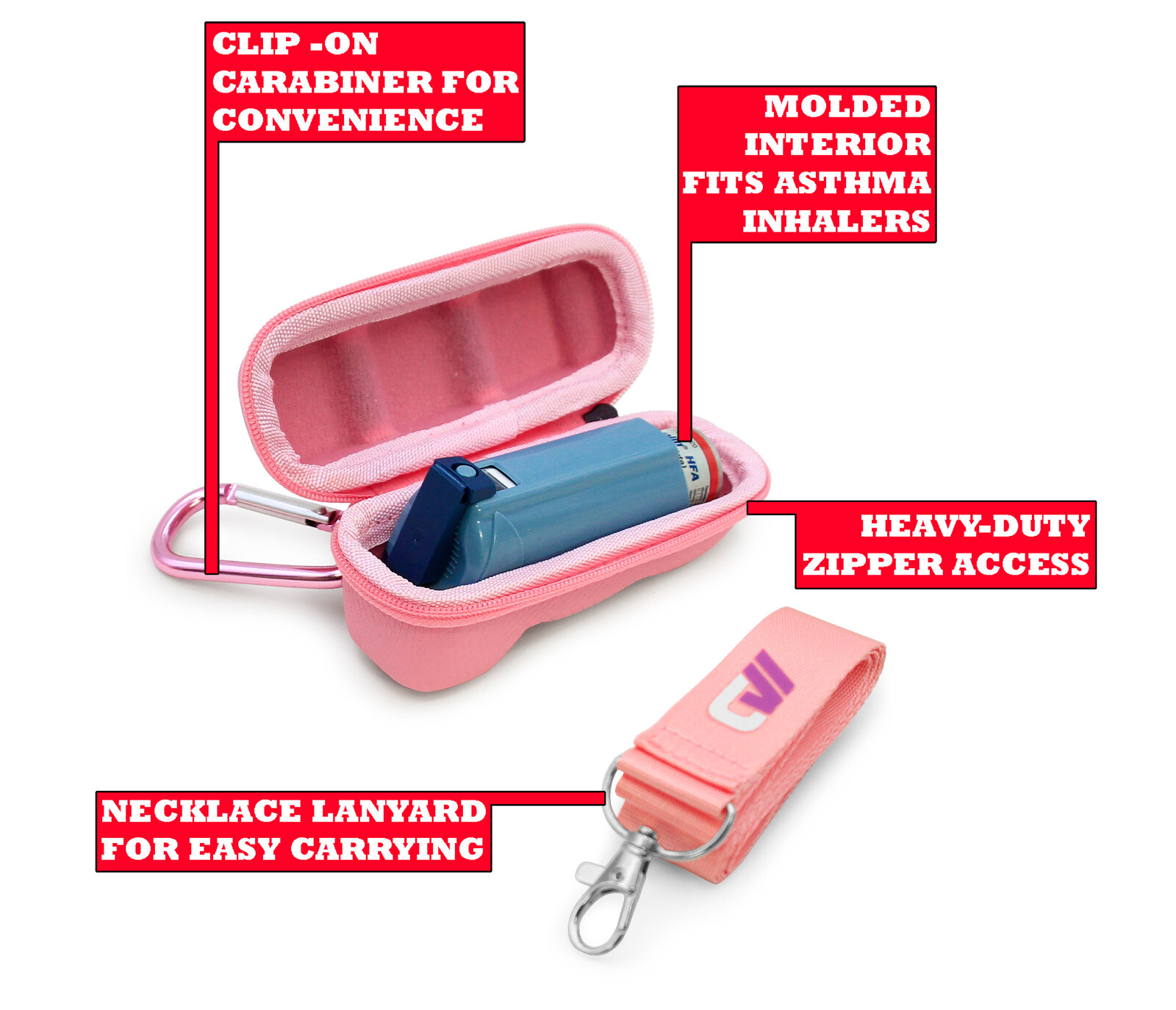 CM Pink Asthma Inhaler Travel Case, Does Not Include Inhaler Medicine