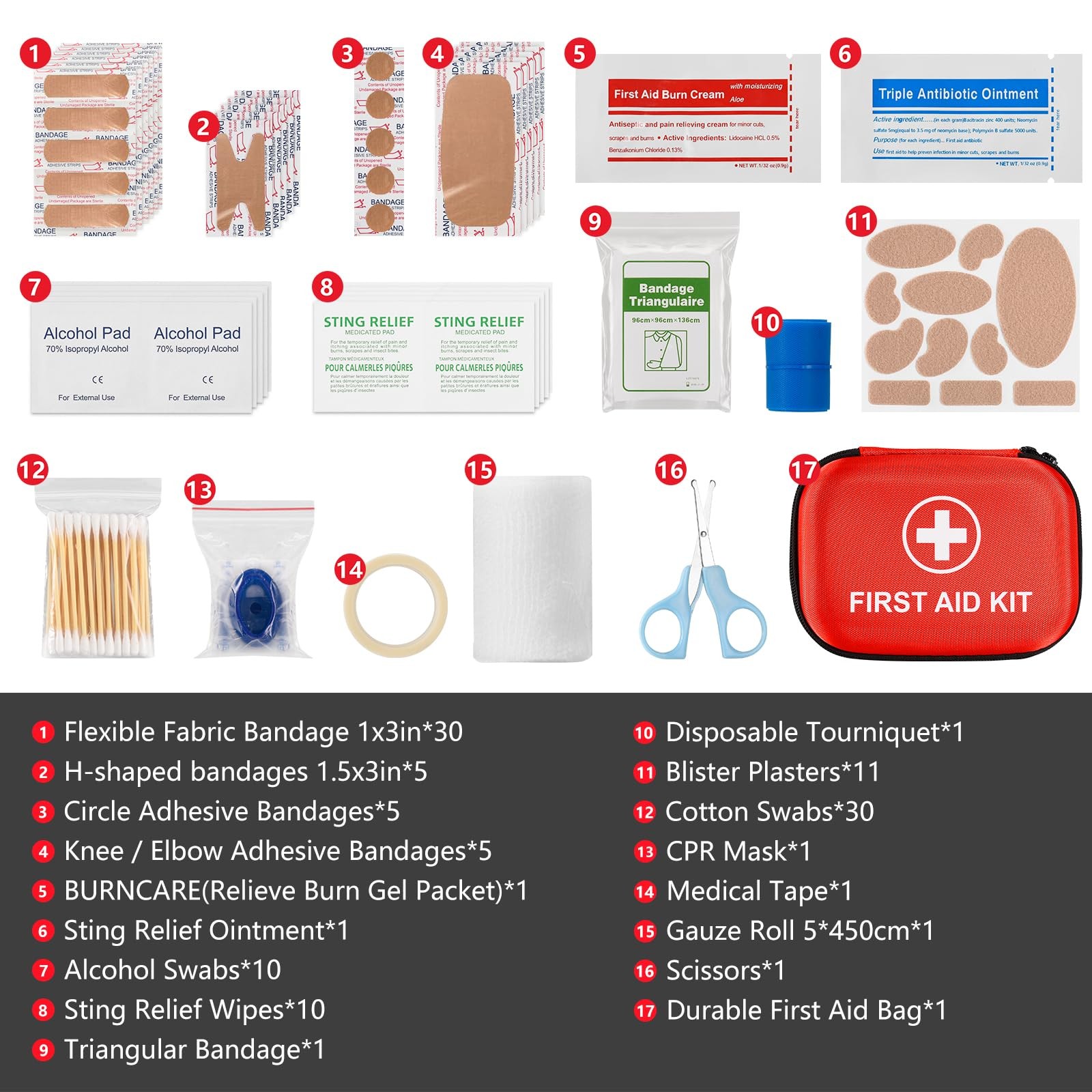 115 Piece Hard-Shell Portable EVA Emergency Medical Kit, 115 Pack, Red