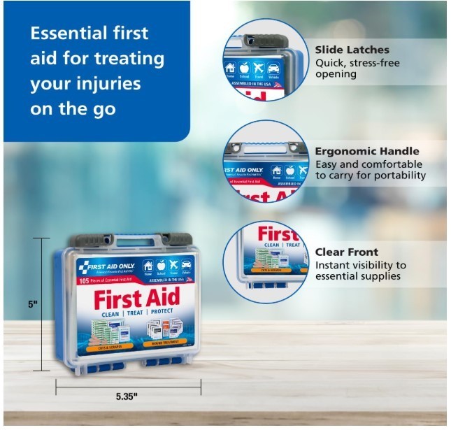 First Aid Only 105Pc Emergency First Aid Kit Car Travel Home Business