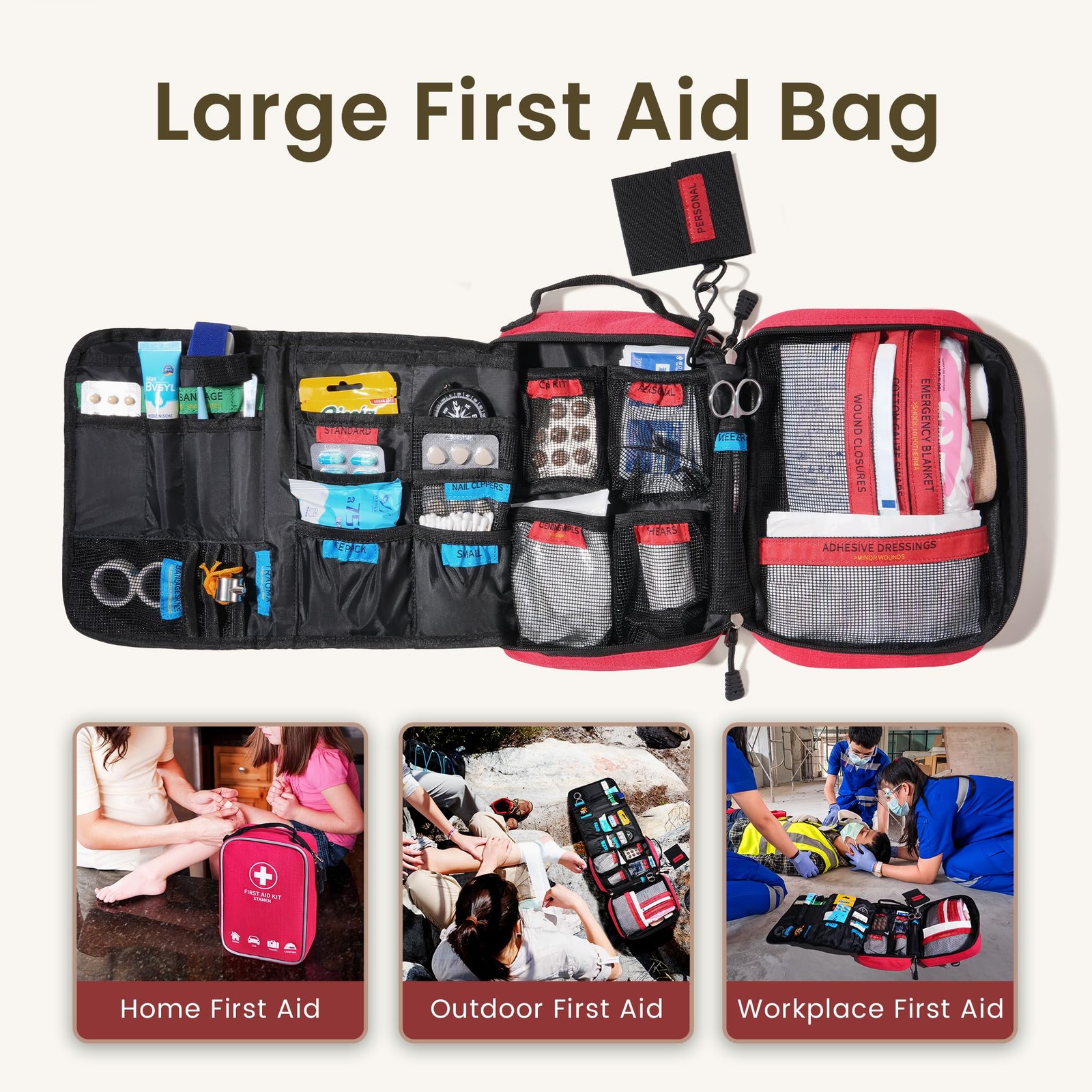 First Aid Bag Empty Large Medical Bag for Travel Home Car and Office Compact …
