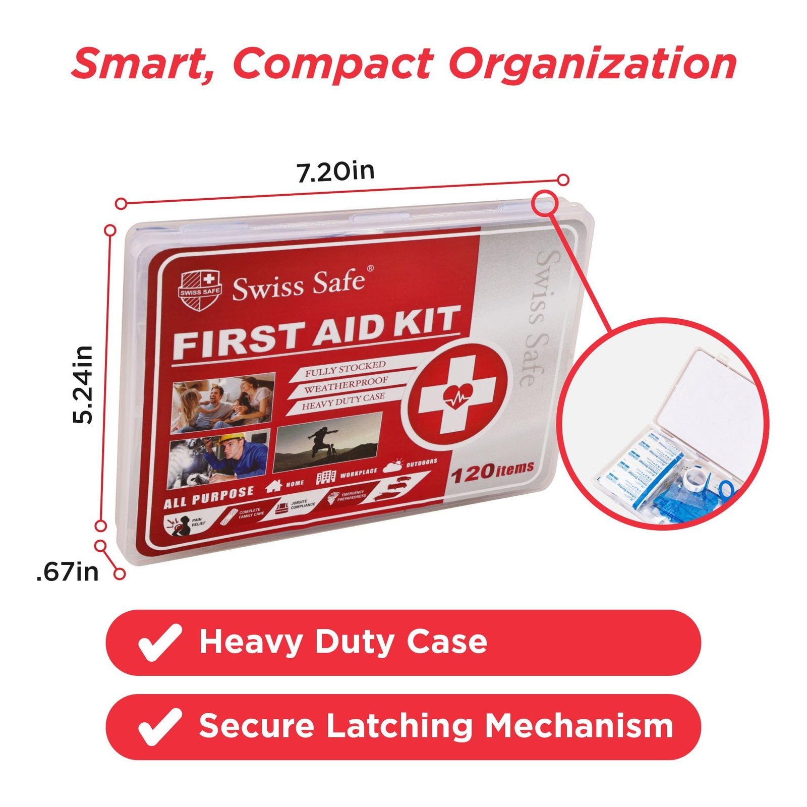 Mini First Aid Kit – 120 Pcs Compact Hard Shell Medical Kit for Home, Car, Tr…