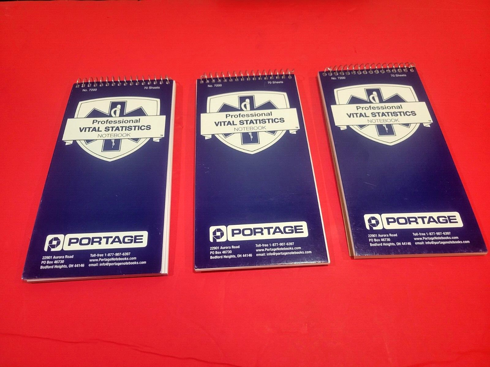 3 PORTAGE EMT/FIRST RESPONDER PROFESSIONAL VITAL STATISTICS NOTEBOOKS 70 SHEETS