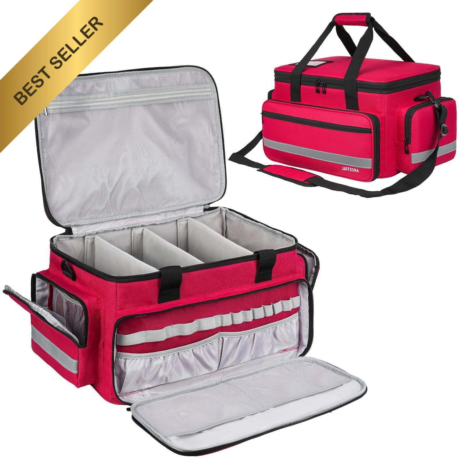 Medical Nurse Bag Large Empty First Aid Organizer Shoulder Strap Home Health Red