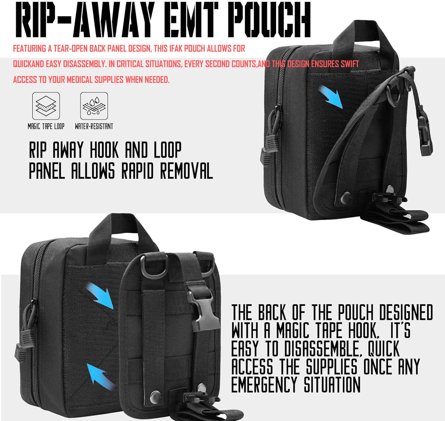 Tactical MOLLE Rip Away EMT Medical First Aid Kit IFAK Medic Pouch Utility Bag A