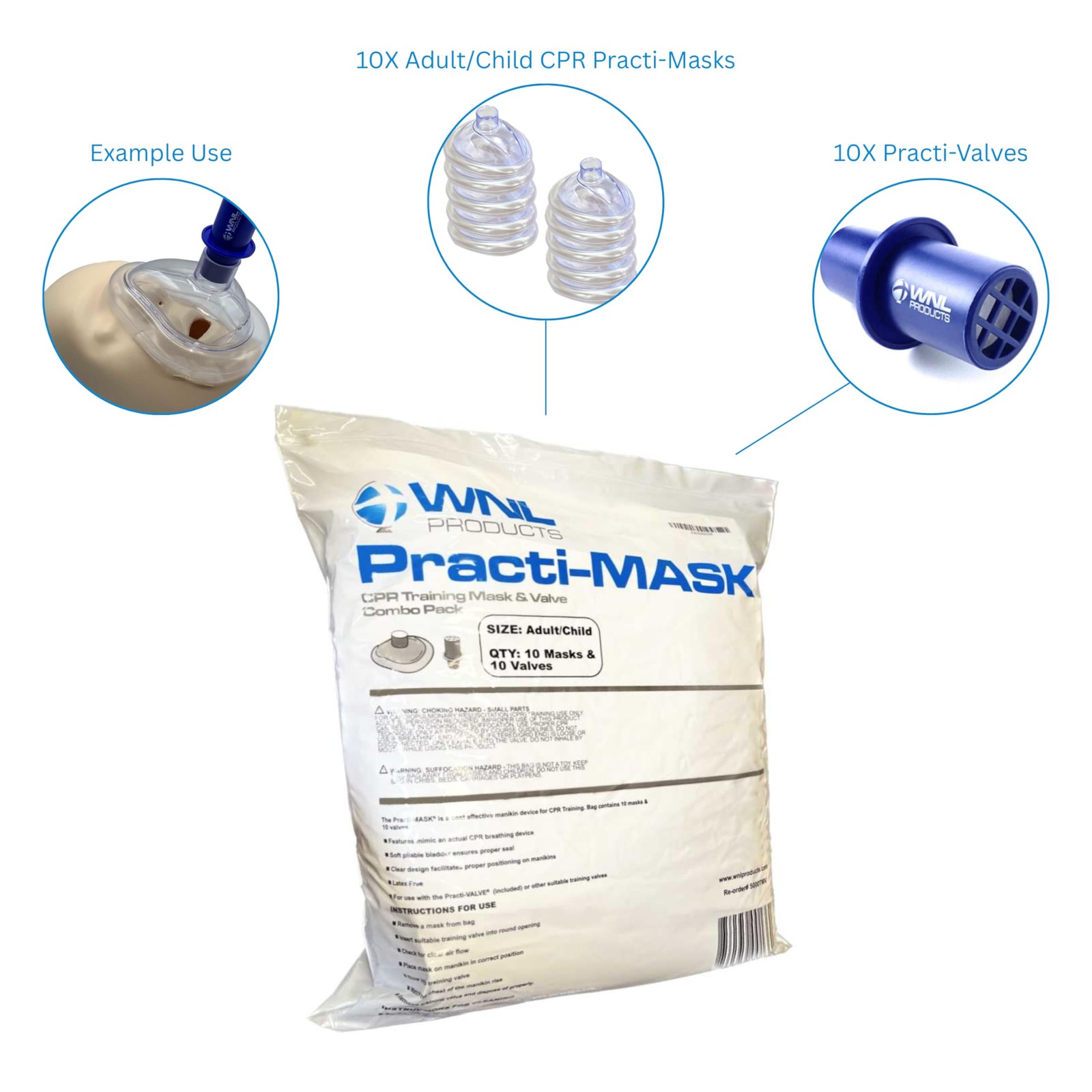5000TMV Adult/CPR Practi-& Valve Combo Pack, 10 Training Masks and 10 Valves …