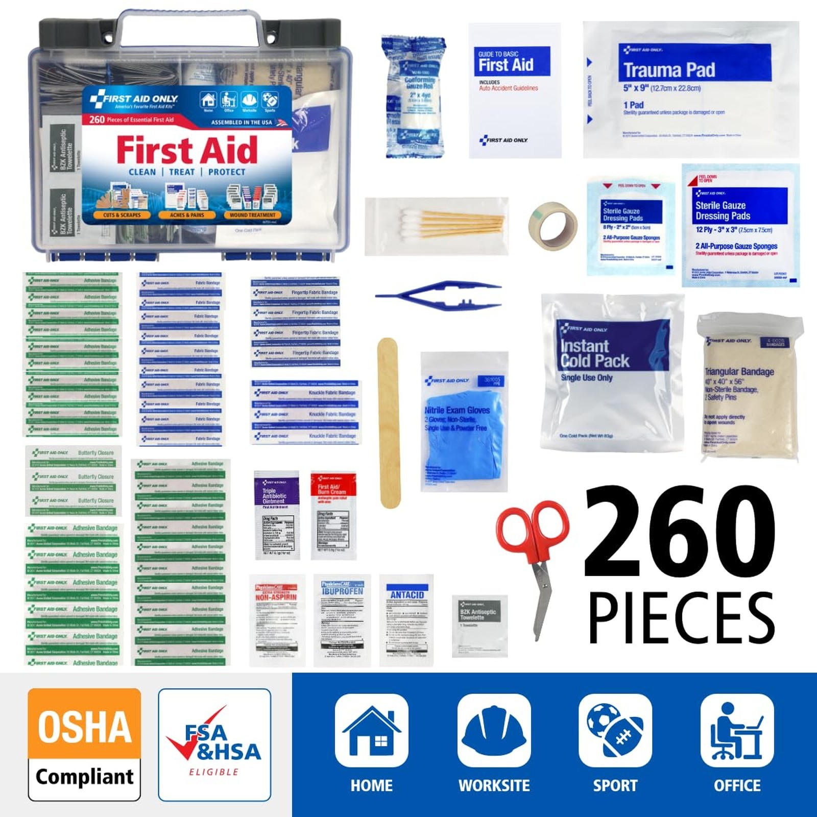 First Aid Kit OSHA Compliant All-Purpose 50 Person 260 Pieces for Home Car