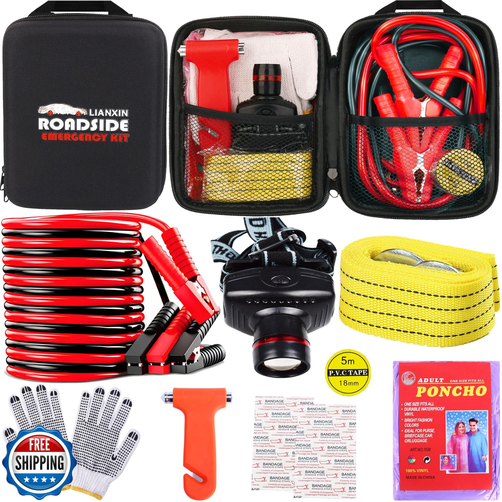 LIANXIN Car Roadside Emergency Kit, with Jumper Cables Automotive