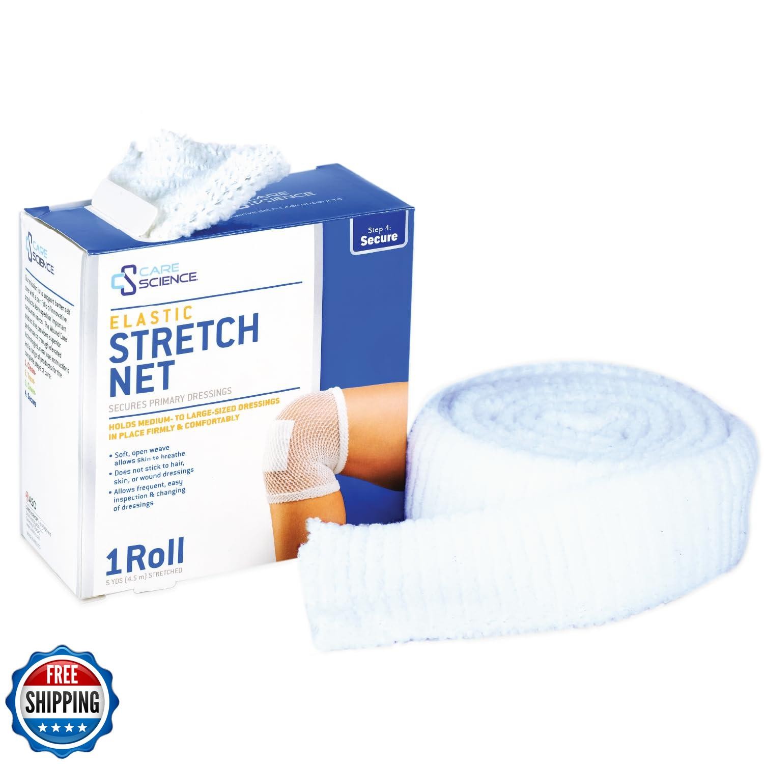 Care Science Elastic Stretch Net, 1 Roll, 5 Yards | Premium First Aid Wound C