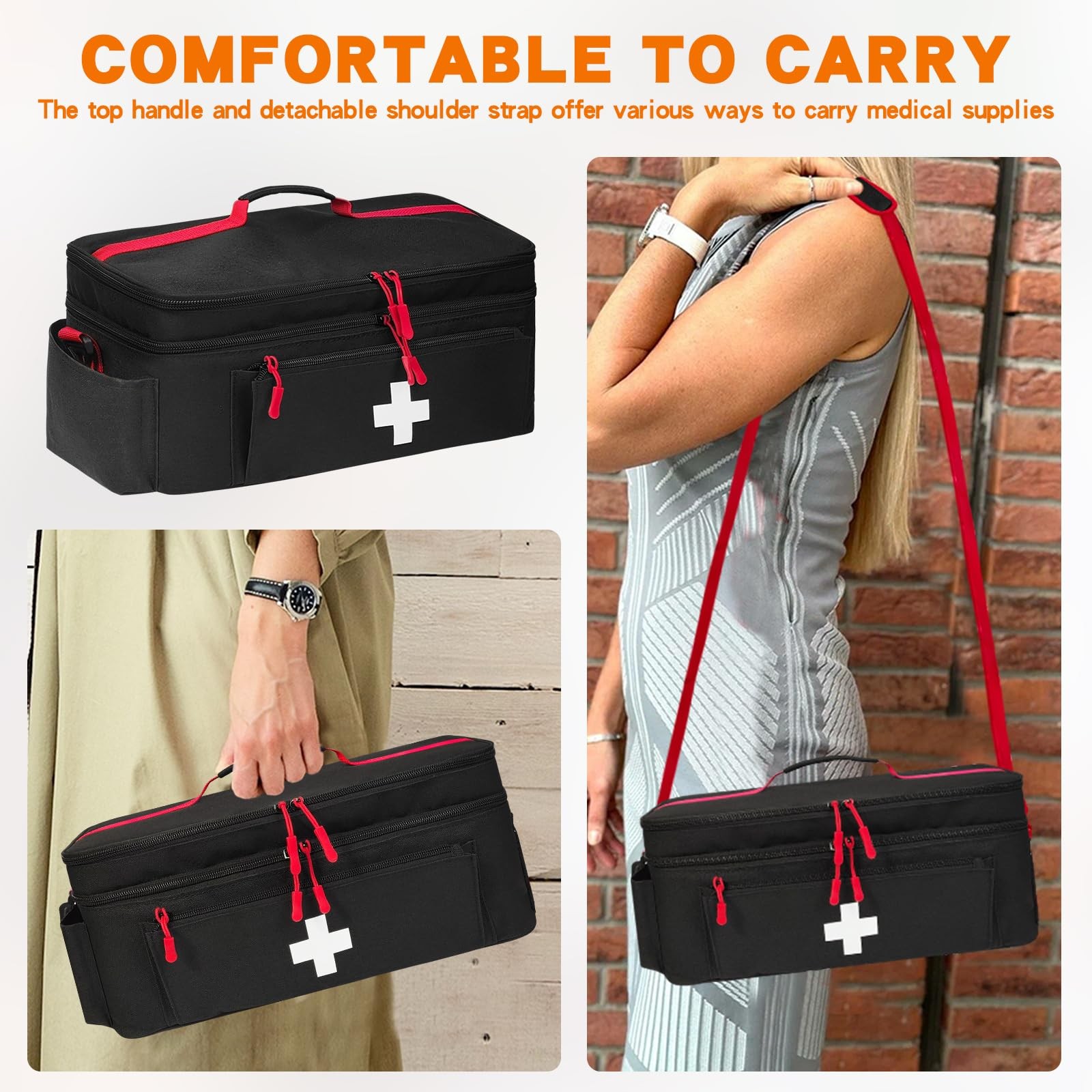 Boczif First Aid Kit, Storage Carry Bag, black with shoulder strap