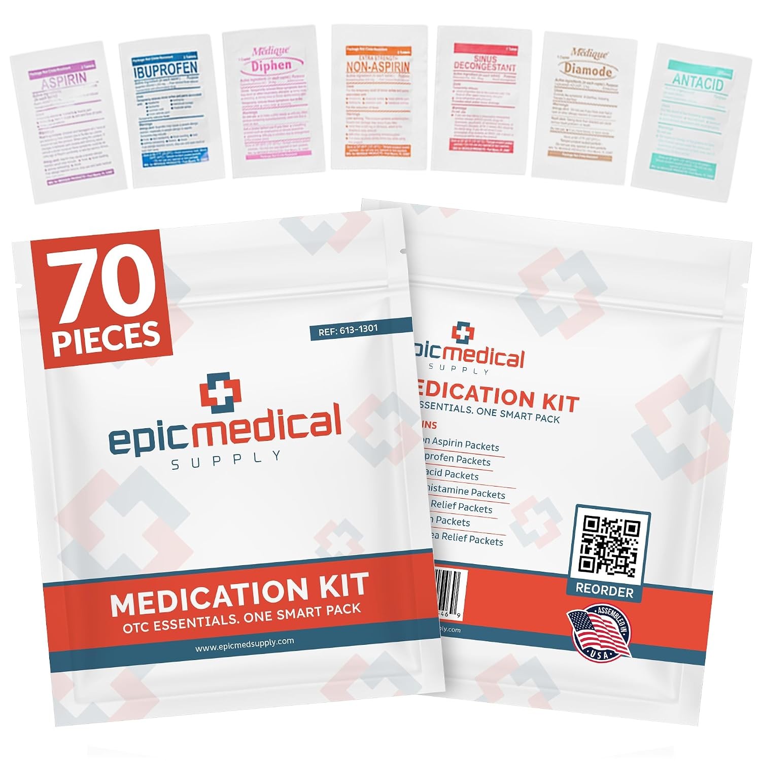 70-Count First Aid Medication Refill Kit – Unit Dose Packets Medical Supply