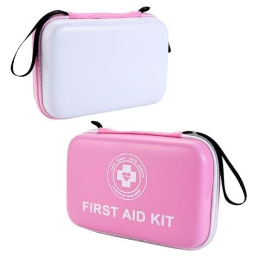 Premium First Aid Kit – 305 Piece Dual-Color Emergency Kit with Hard Pink/White
