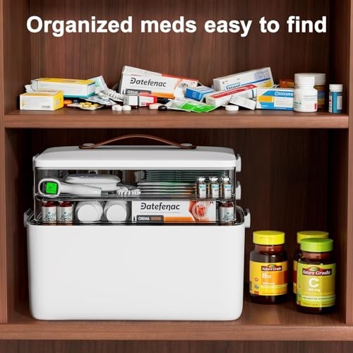 Spreezy 3-Tier Medicine Organizer with Clear Compartments, Portable Stackable