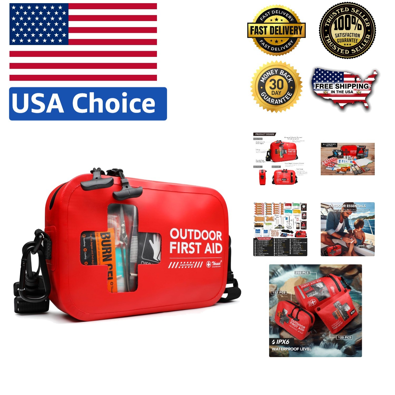 Emergency 152 PCS First Aid Kit in Red – Waterproof & Ready for Any Situation