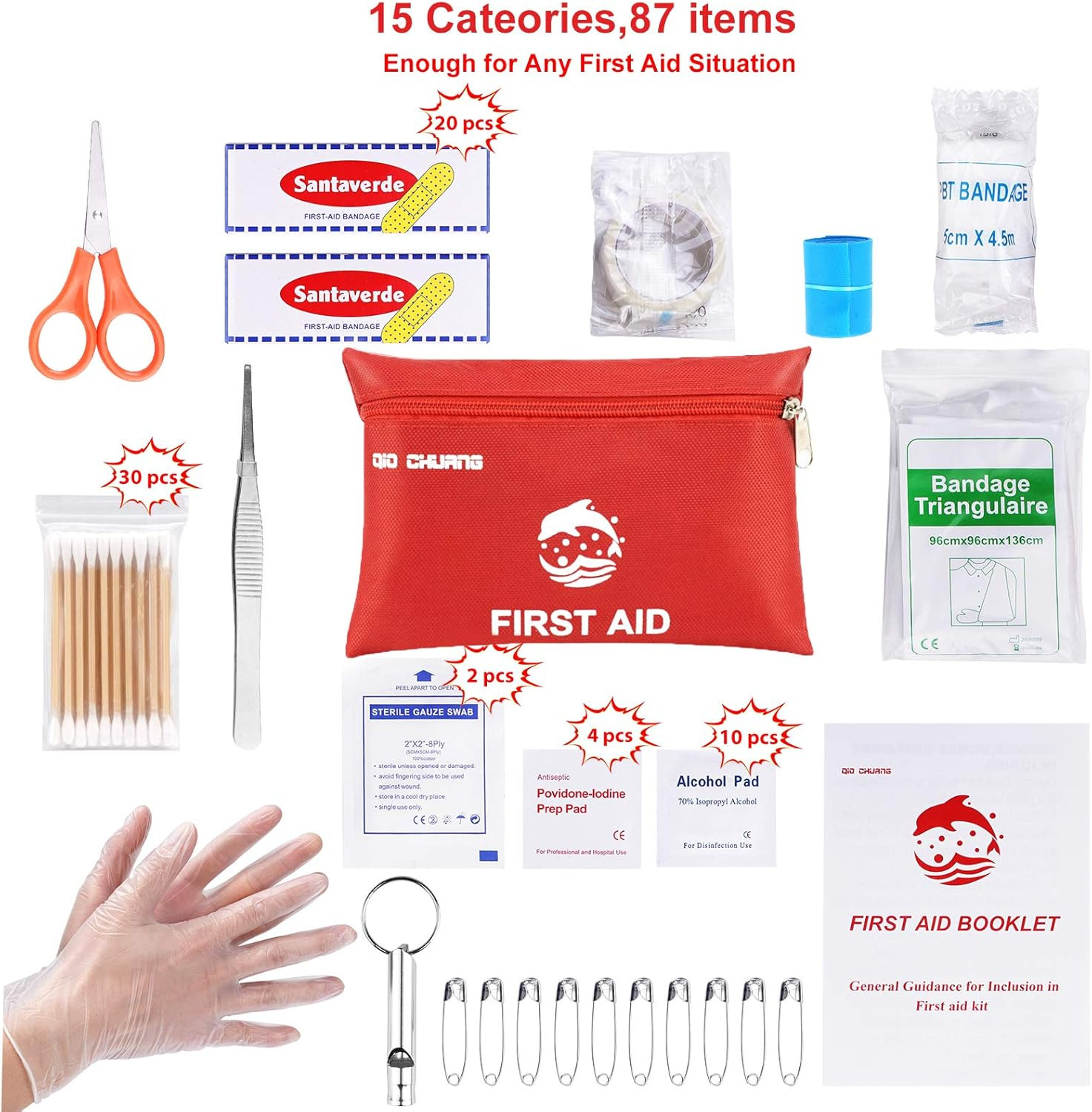 Small Travel First Aid Kit – 87 Piece Clean, Treat and Protect Most Injuries,Rea