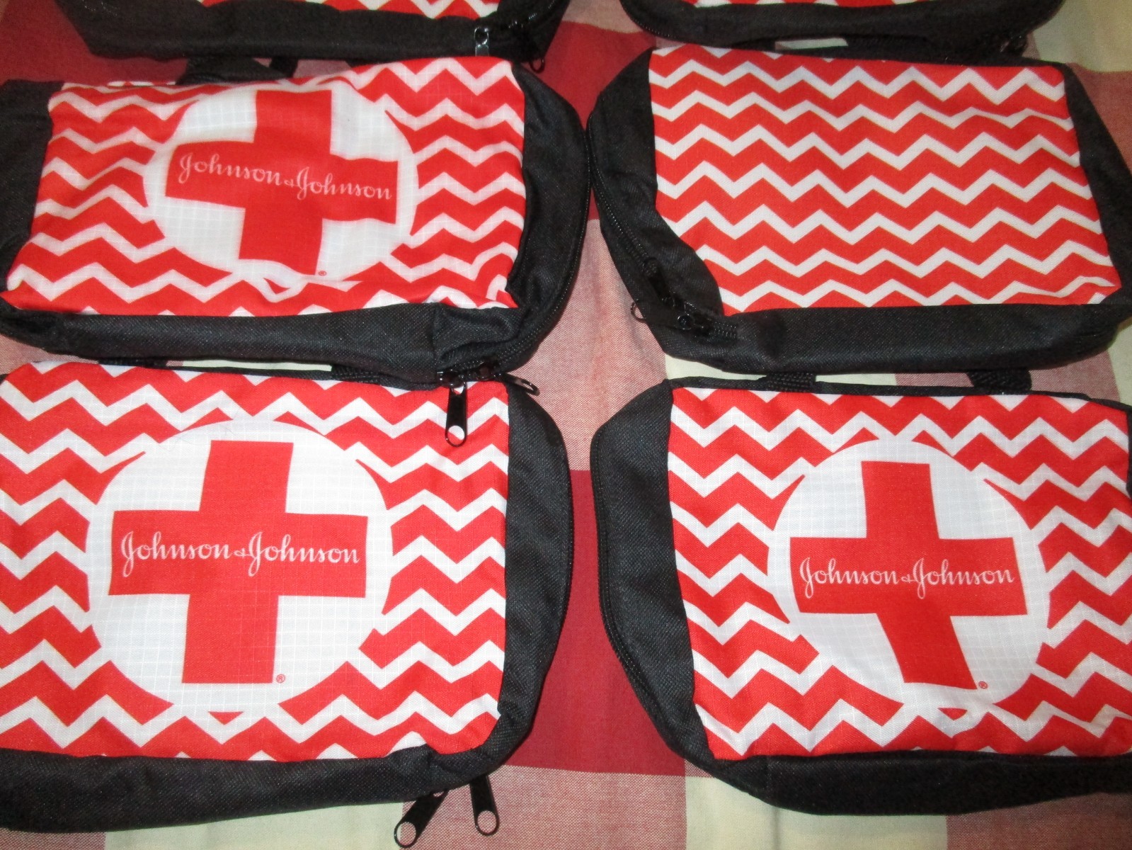 6 First Aid Kit Empty Zippered Bag Red Black Soft Side Johnson & Johnson Pouch
