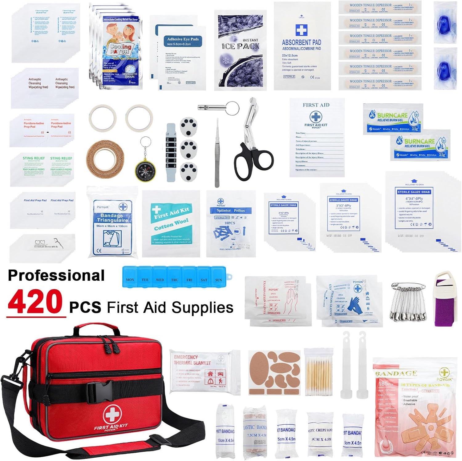 Premium 420 Piece Large First Aid Kit for Home, Car, Travel, Camping, Truck, Hik