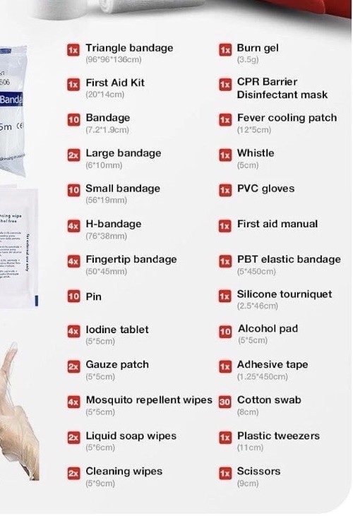 First Aid Kit Emergency Supplies Red Pouch Portable Medical Organizer 107 PCS