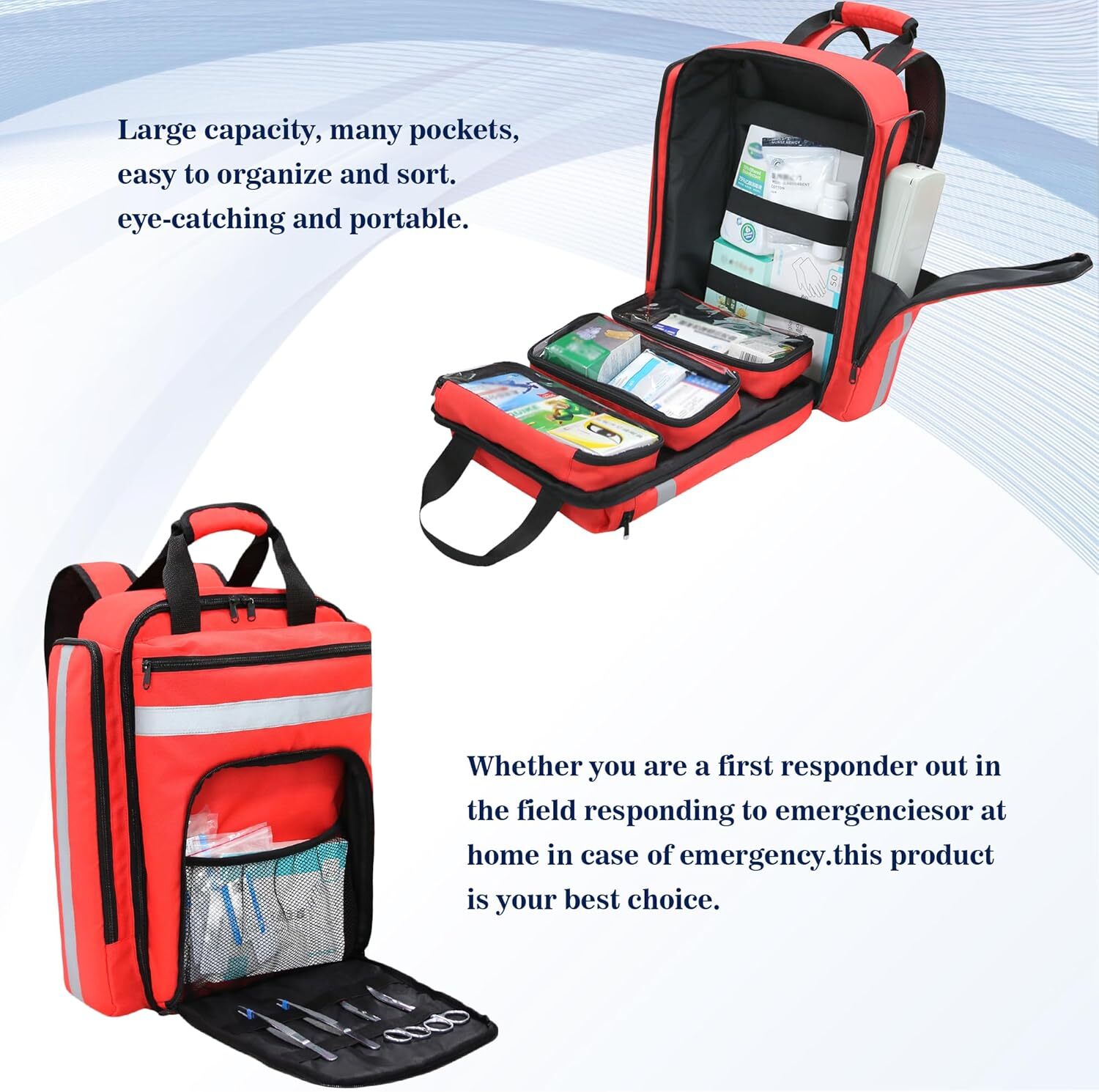 First Aid Trauma Backpack – EMS Medi-cal Tactical Molle Bag – Red/Orange