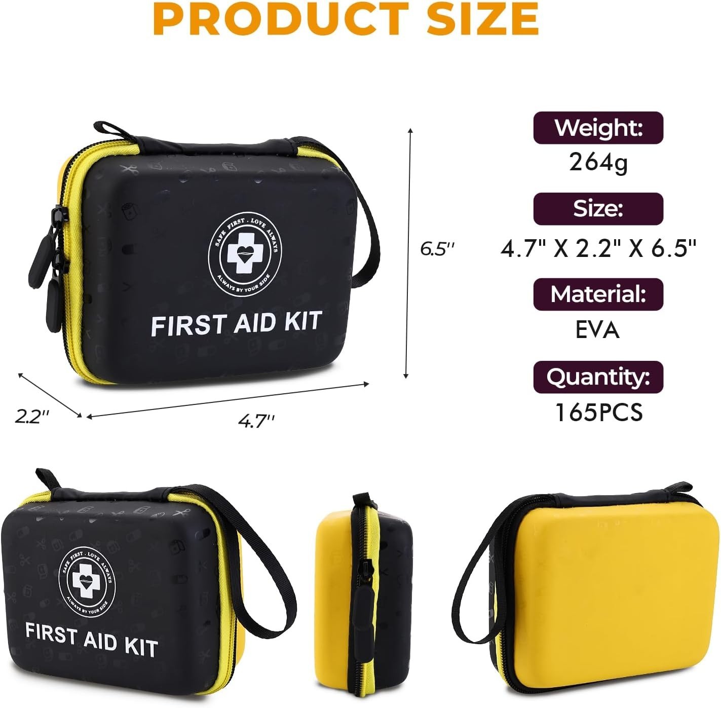 Small First Aid Kit – 165 Piece Dual-Color Emergency Medical Kit with Hard Sh…