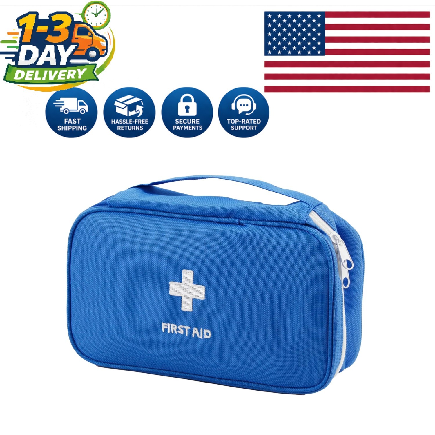 Compact Portable First Aid Kit Bag – Travel Medicine Pouch in Elegant Blue