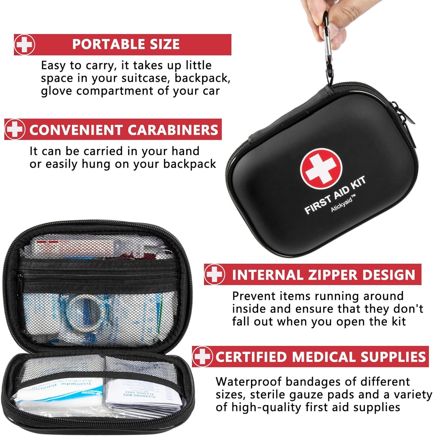 Mini First Aid Kit – 120 Piece Small Waterproof Hard Shell Medical Kit for Car,